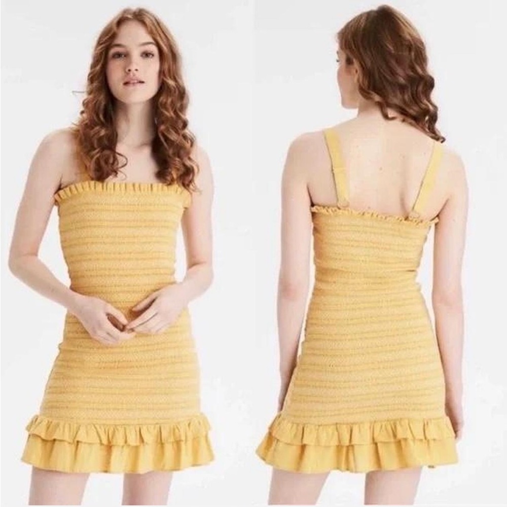 American eagle rushed Yellow Ruffle Dress